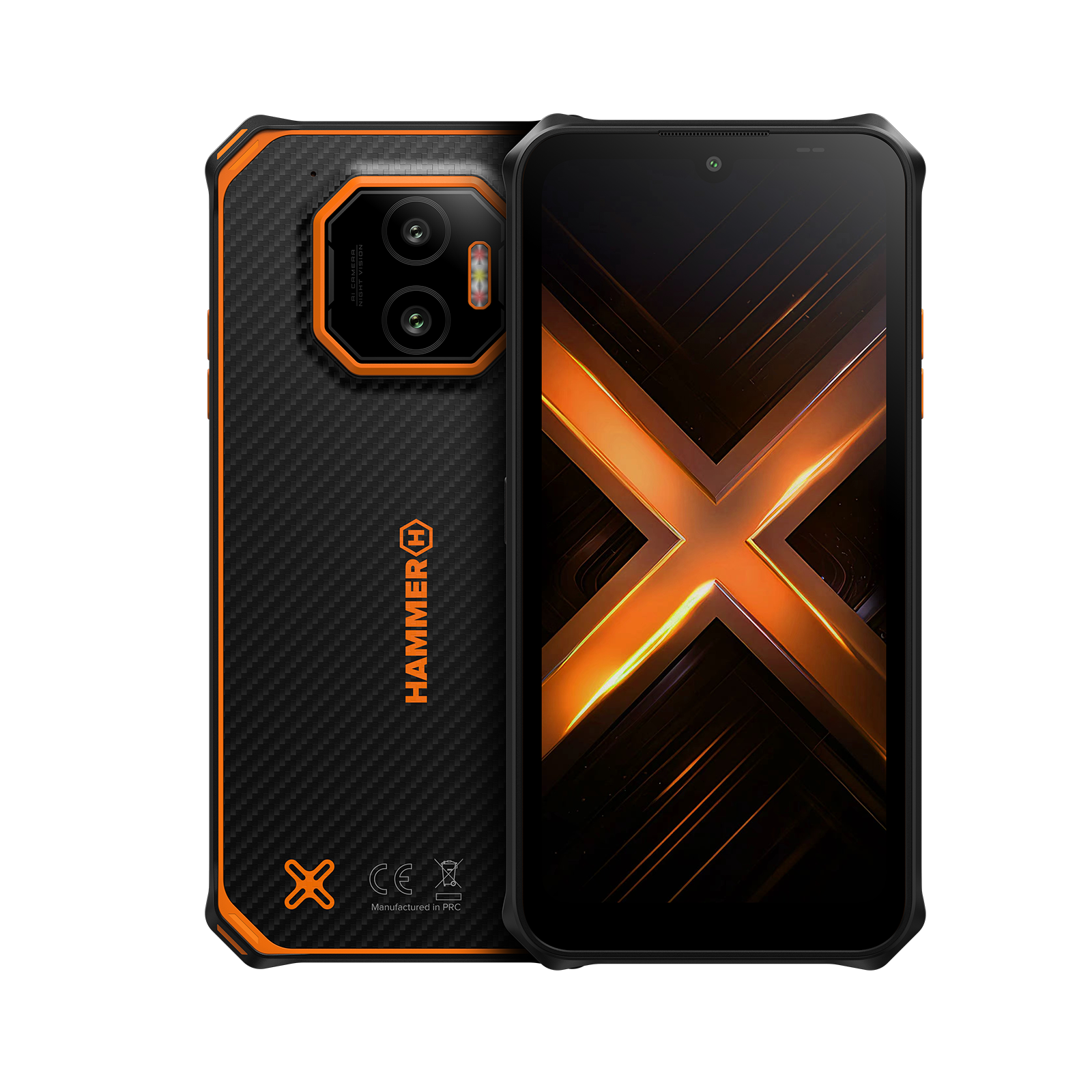 Hammer - Energy X2 - Black/Orange - 6.1 " - IPS - 1560 x 720 pixels - Mediatek - Dimensity 6300 - Internal RAM 8 GB - 256 GB - microSD - Dual SIM - 4G - 5G - Main camera resolution 50 MP - Android - 15 - 5000 mAh