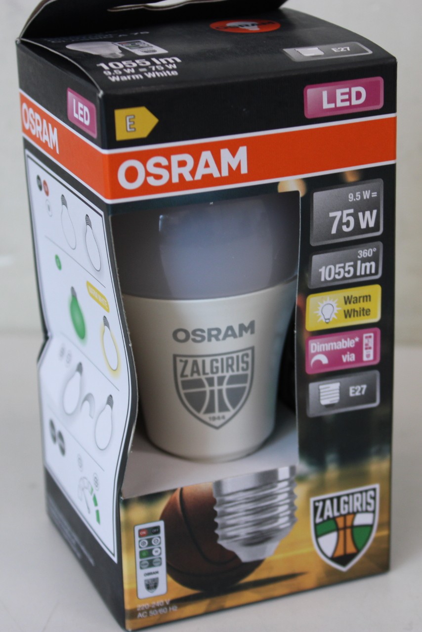 SALE OUT. Osram Žalgiris Edition E27 1055lm LED Lamp with Remote - E27 - 9.5 W - 2700K warm white, green - DAMAGED PACKAGING