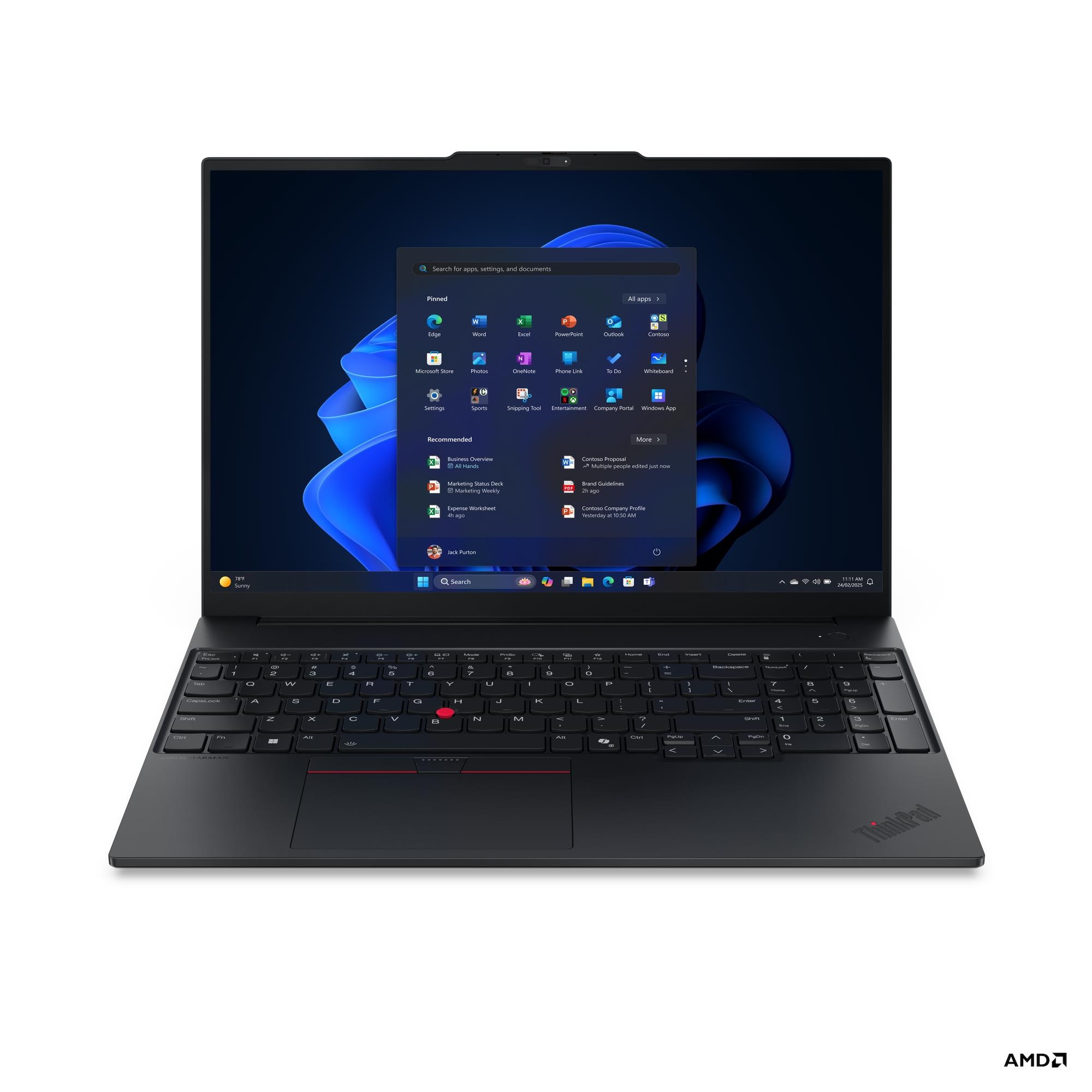 Lenovo ThinkPad E16 G3 AMD - Black - 16 " - IPS - WUXGA - 1920 x 1200 pixels - Anti-glare - AMD Ryzen 7 - 250 - 16 GB - SODIMM DDR5 - Solid-state drive capacity 512 GB - AMD Radeon 780M Graphics - Windows 11 Pro - 802.11ax - Bluetooth version 5.3 - Keyboa