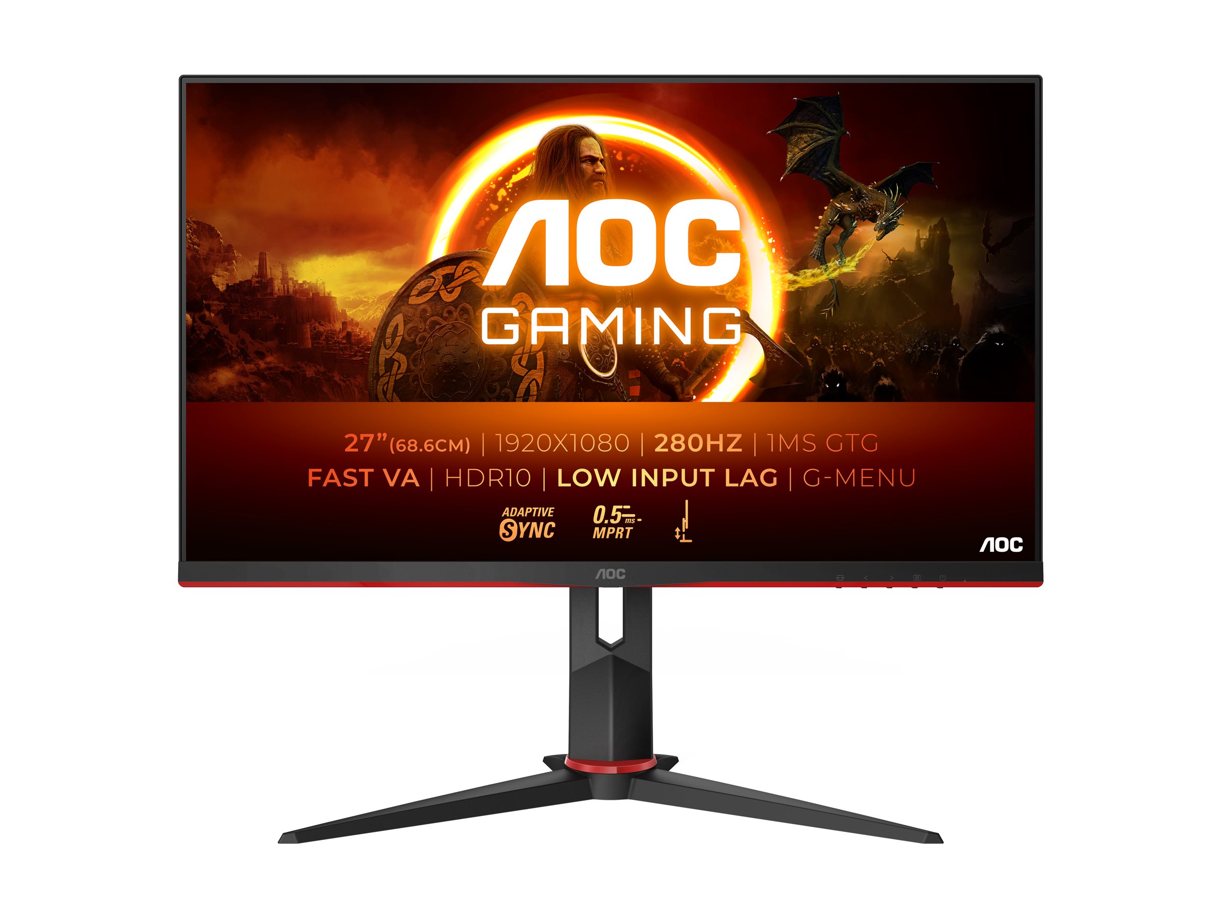 AOC - 27G2ZN3/BK - 27 " - VA - FHD - 16:9 - 280 Hz - 1 ms - 1920 x 1080 pixels - 300 cd/m² - HDMI ports quantity 2