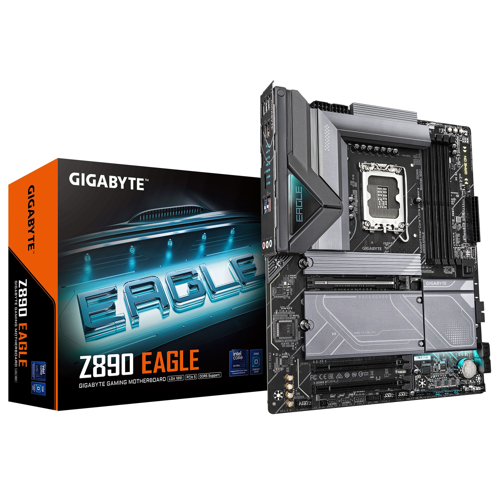 Gigabyte Z890 EAGLE - Processor family Intel - Processor socket LGA1851 - DDR5 - Supported hard disk drive interfaces M.2, SATA - Number of SATA connectors 4