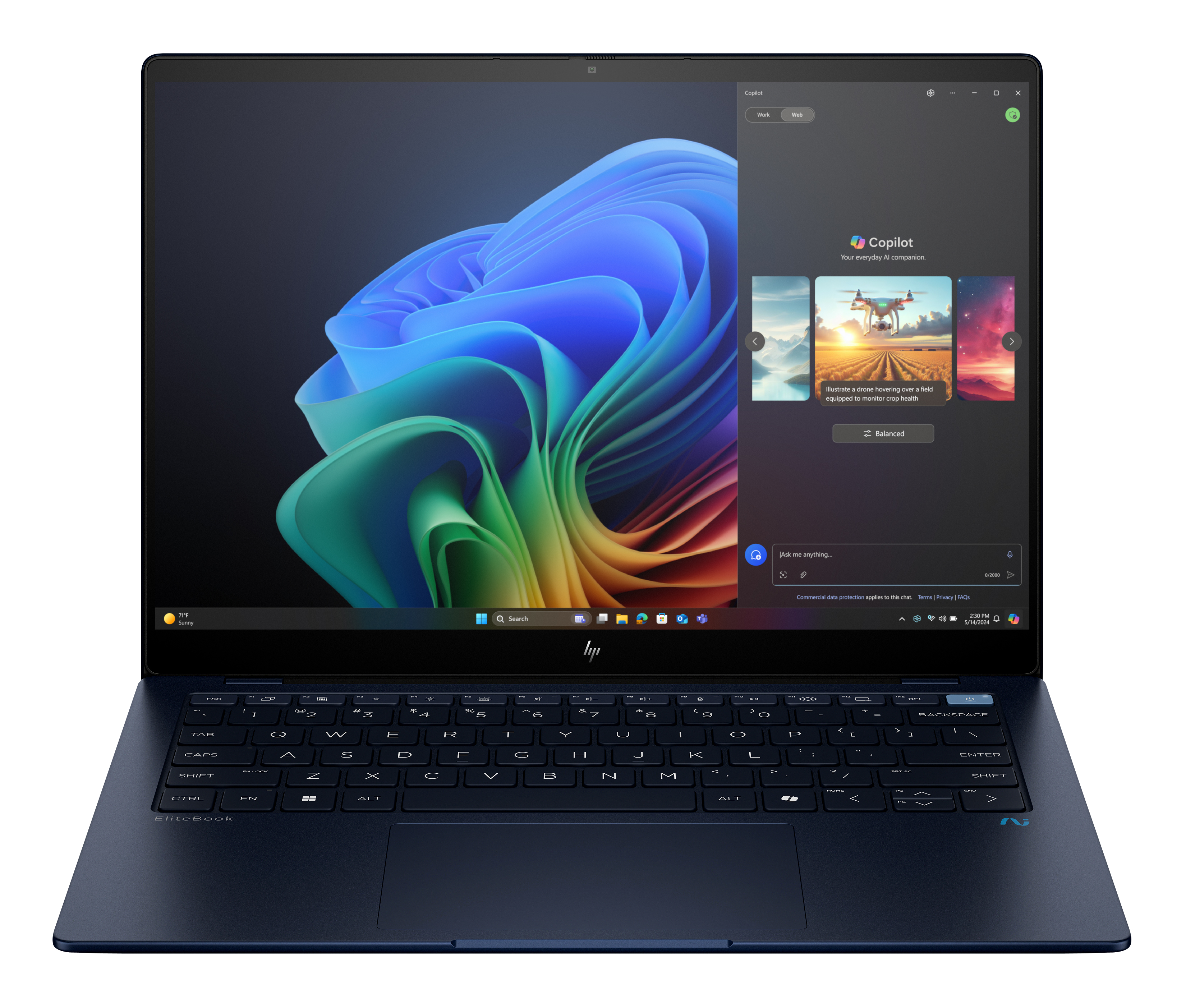 HP EliteBook Ultra G1q AI 14 - Qualcomm Snapdragon X Elite X1E-78-100, 16GB, 1TB SSD, 14 2.2K 400-nit Touch BrightView, US backlit keyboard, Atmospheric Blue, 59Wh, Win 11 Pro, 3 years