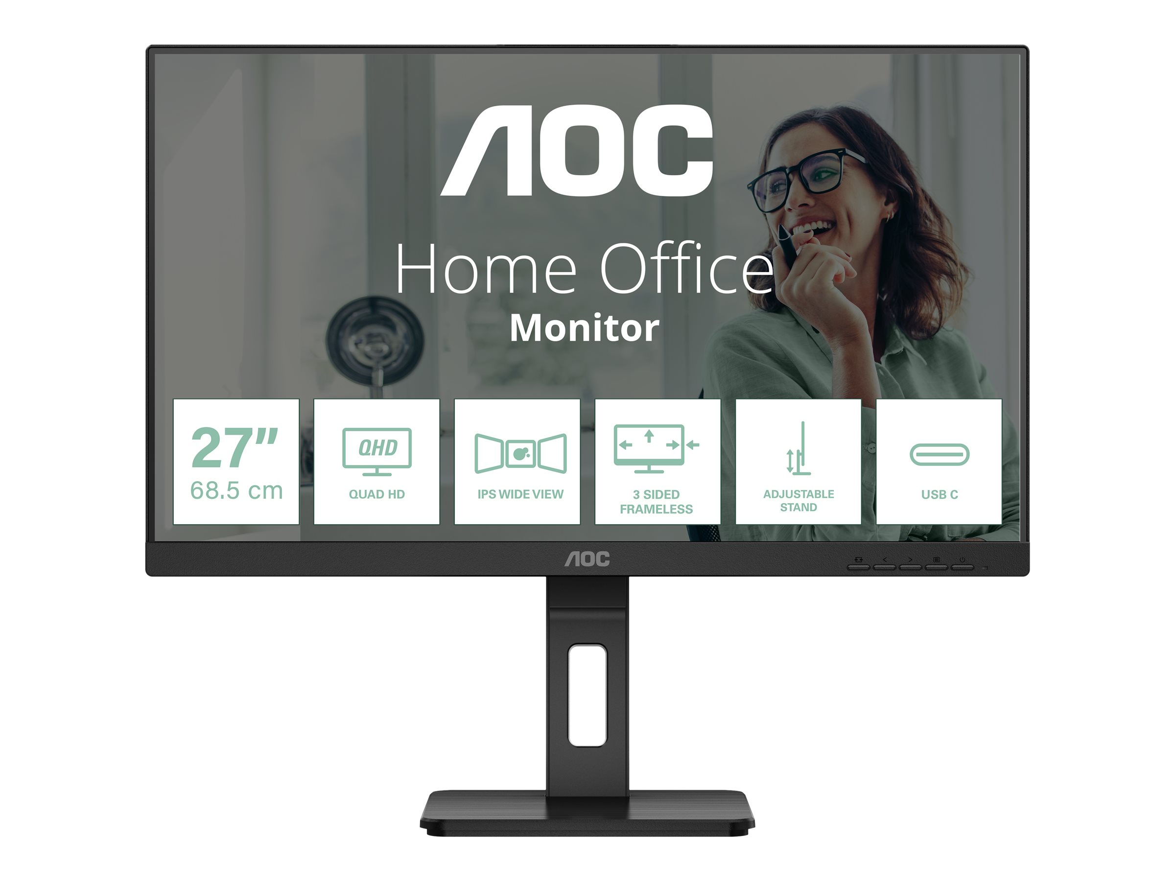 AOC - Q27P3CV - 27 " - IPS - 100 Hz - 4 ms - 2560 x 1440 pixels - 350 cd/m² - HDMI ports quantity 2 - Black