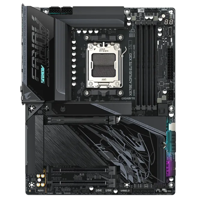 Gigabyte X870E A ELITE X - Processor family AMD - Processor socket AM5 - DDR5 - Supported hard disk drive interfaces SATA, M.2 - Number of SATA connectors 4