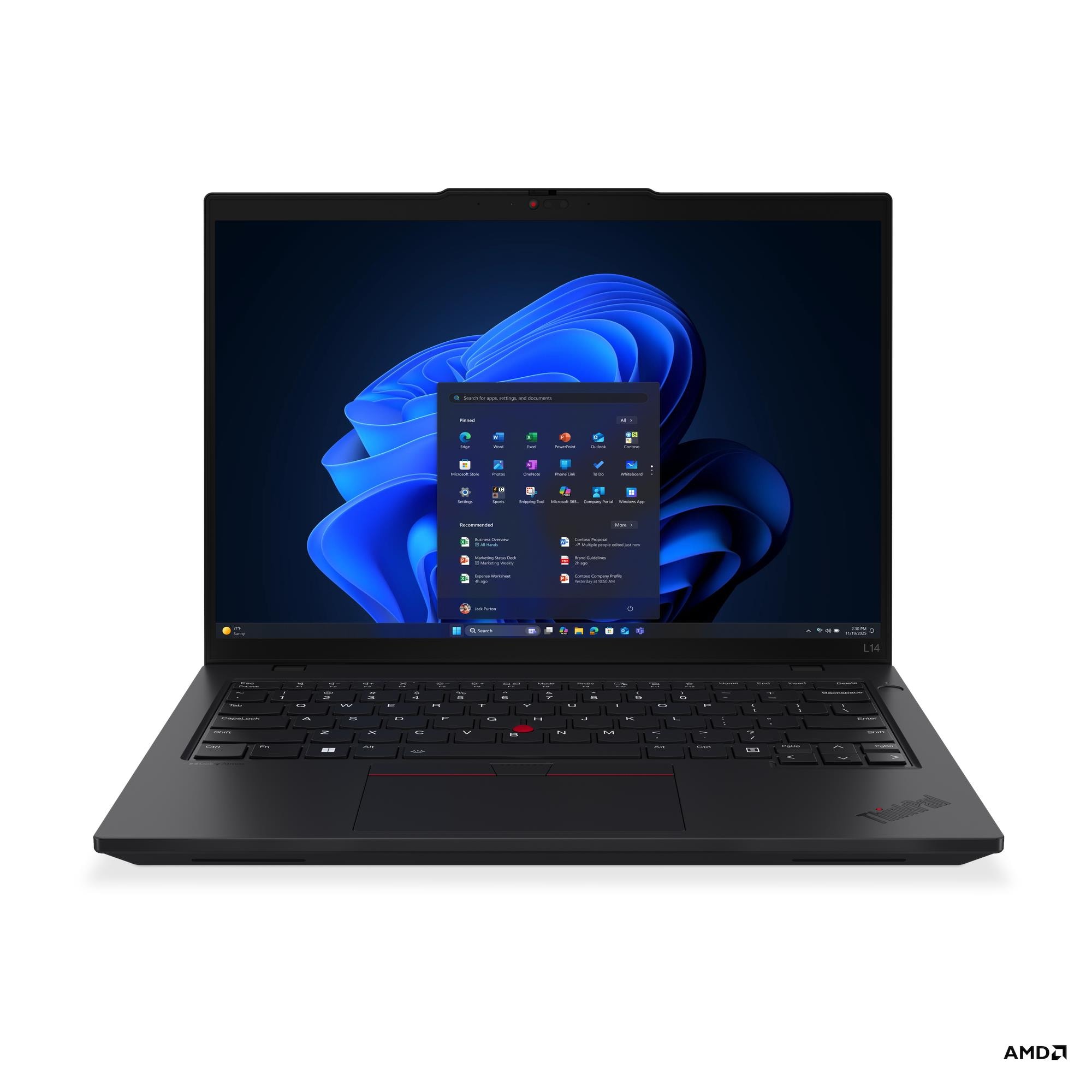 Lenovo ThinkPad L14 G6 AMD - Black - 14 " - IPS - WUXGA - 1920 x 1200 pixels - Anti-glare - AMD Ryzen 7 PRO - 250 - 16 GB - SODIMM DDR5 - Solid-state drive capacity 512 GB - AMD Radeon 780M Graphics - Windows 11 Pro - 802.11be - Bluetooth version 5.4 - LT