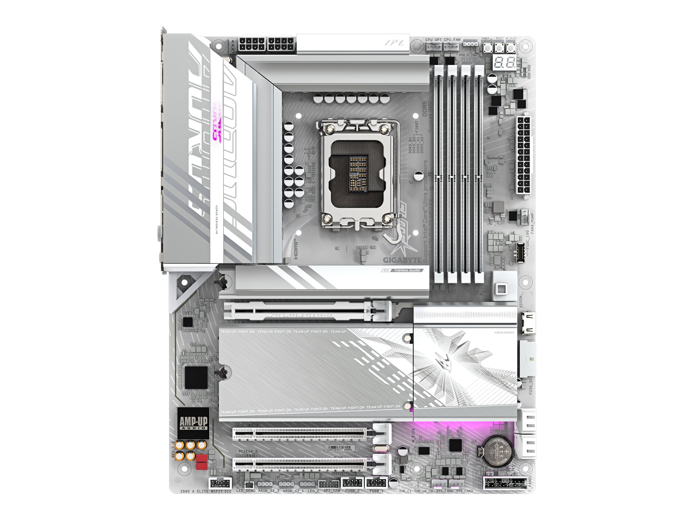 Gigabyte Z890 A ELITE WF7 ICE - Processor family Intel - Processor socket LGA1851 - DDR5 - Supported hard disk drive interfaces SATA, M.2 - Number of SATA connectors 4