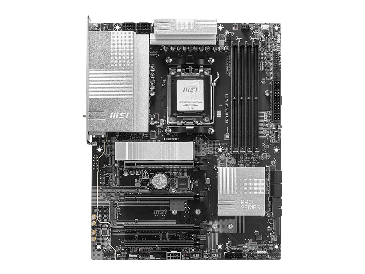 MSI PRO B850-P WIFI - Processor family AMD - Processor socket AM5 - DDR5 - Supported hard disk drive interfaces SATA, M.2 - Number of SATA connectors 4