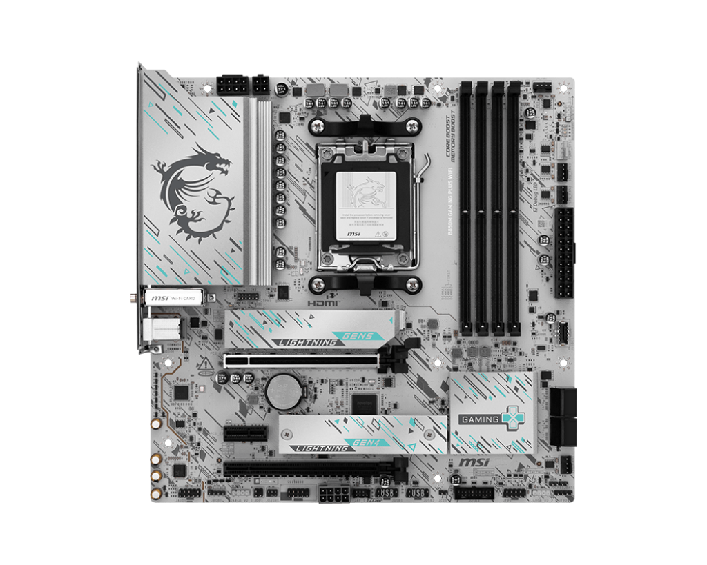 MSI B850M GAMING PLUS WIFI - Processor family AMD - Processor socket AM5 - DDR5 - Supported hard disk drive interfaces SATA, M.2 - Number of SATA connectors 4