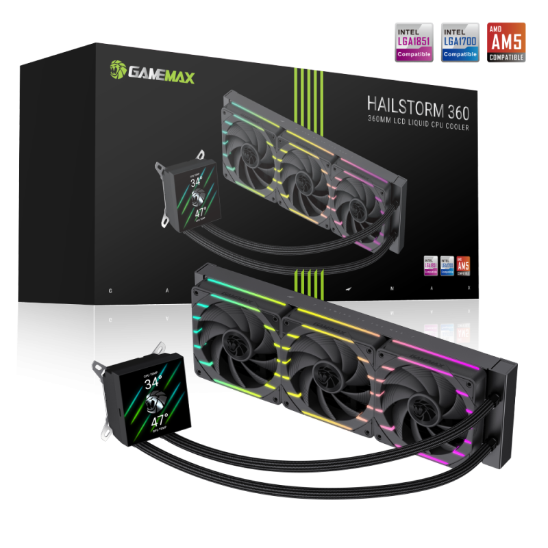 Gamemax CPU Liquid Cooler - HAILSTORM 360 LCD BK - Black