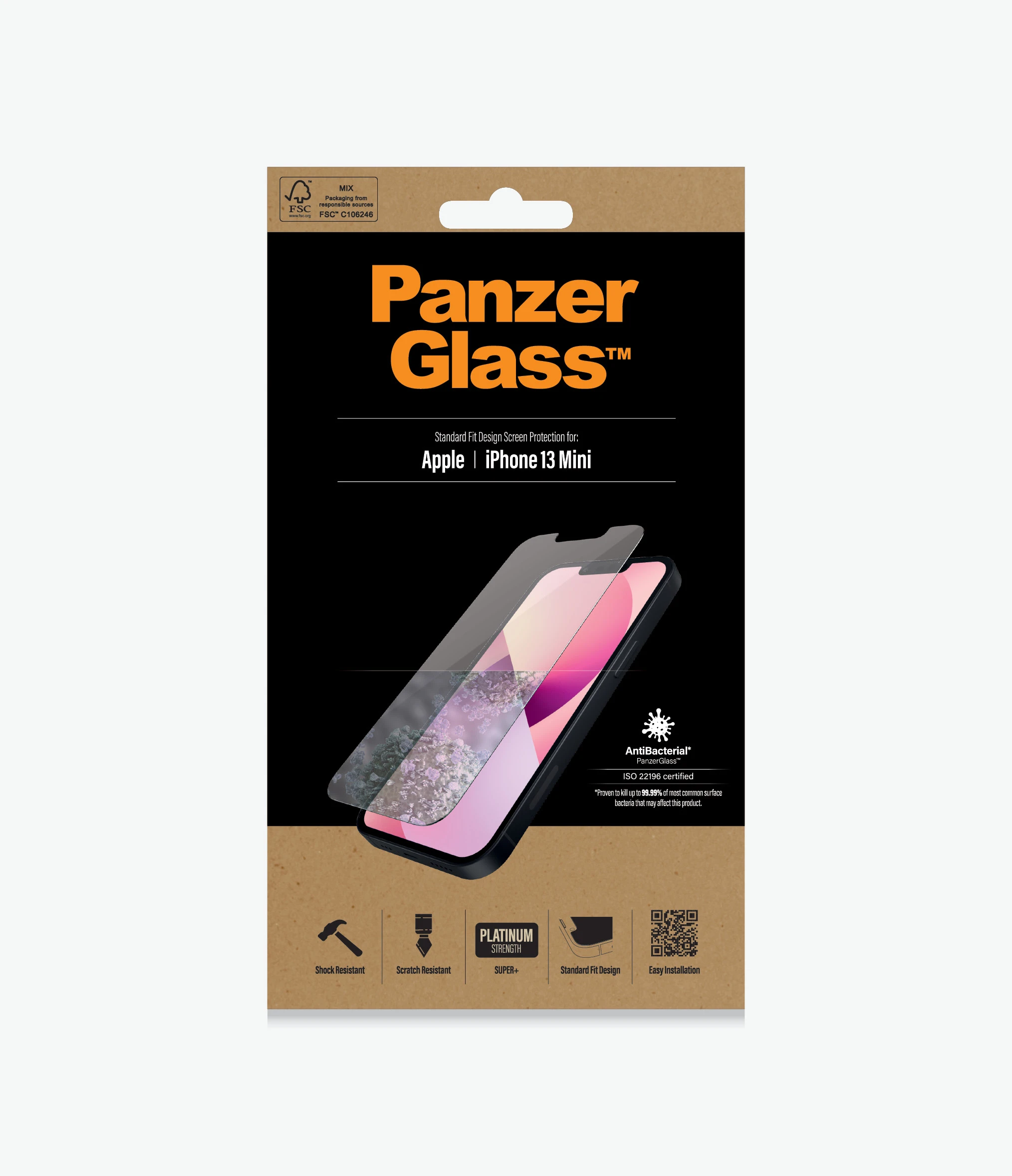 PanzerGlass - Clear Screen Protector - Apple - iPhone 13 Mini - Tempered glass - Antibacterial glass; Resistant to scratches and bacteria; Shock absorbing; Easy to install