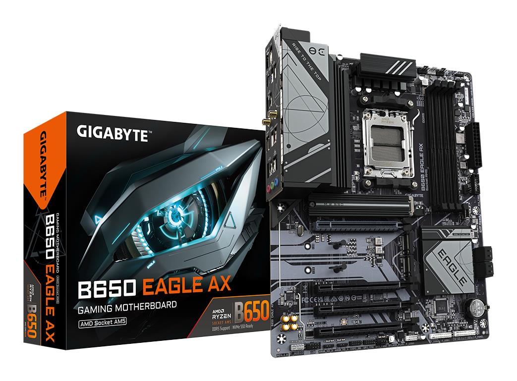 Mainboard|GIGABYTE|AMD B650|Socket AM5|ATX|RAM DDR5-SDRAM|4xSlots|Wi-Fi Yes|Bluetooth Yes|3xNumber of M.2 (M) slots|B650EAGLEAX1.2