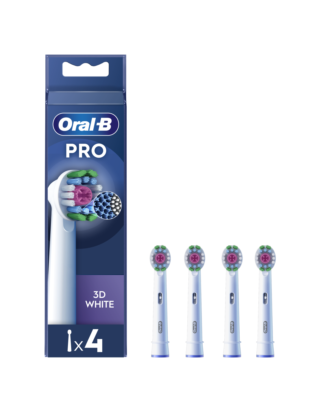 Oral-B - Replaceable toothbrush heads - EB18-4 3D White Pro - Heads - For adults - Number of brush heads included 4 - White