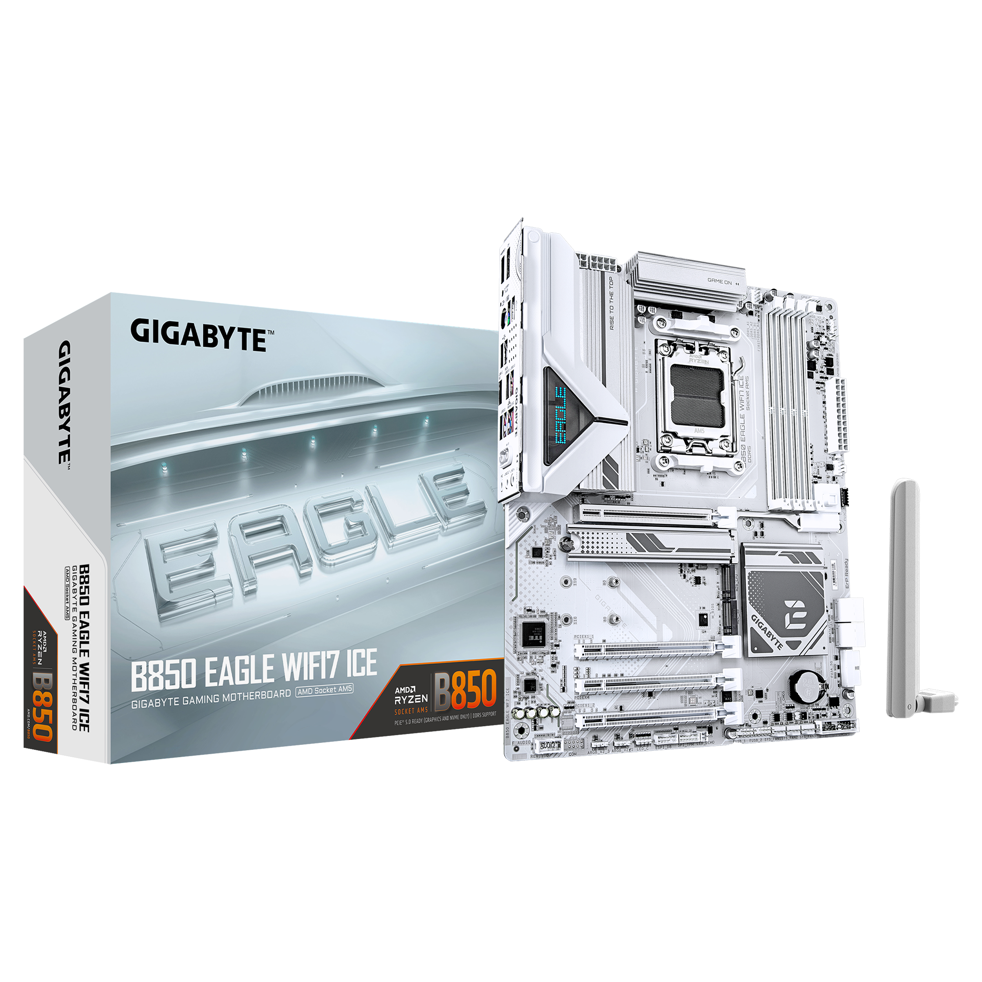 Gigabyte B850 EAGLE WF7 ICE - Processor family AMD - Processor socket AM5 - DDR5 - Supported hard disk drive interfaces SATA, M.2 - Number of SATA connectors 4