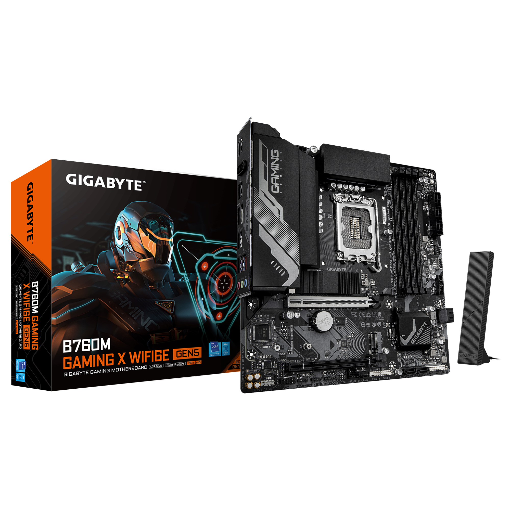 Gigabyte B760M GAMING X WIFI6E GEN5 - Processor family Intel - Processor socket LGA1700 - DDR5 - Supported hard disk drive interfaces SATA, M.2 - Number of SATA connectors 4