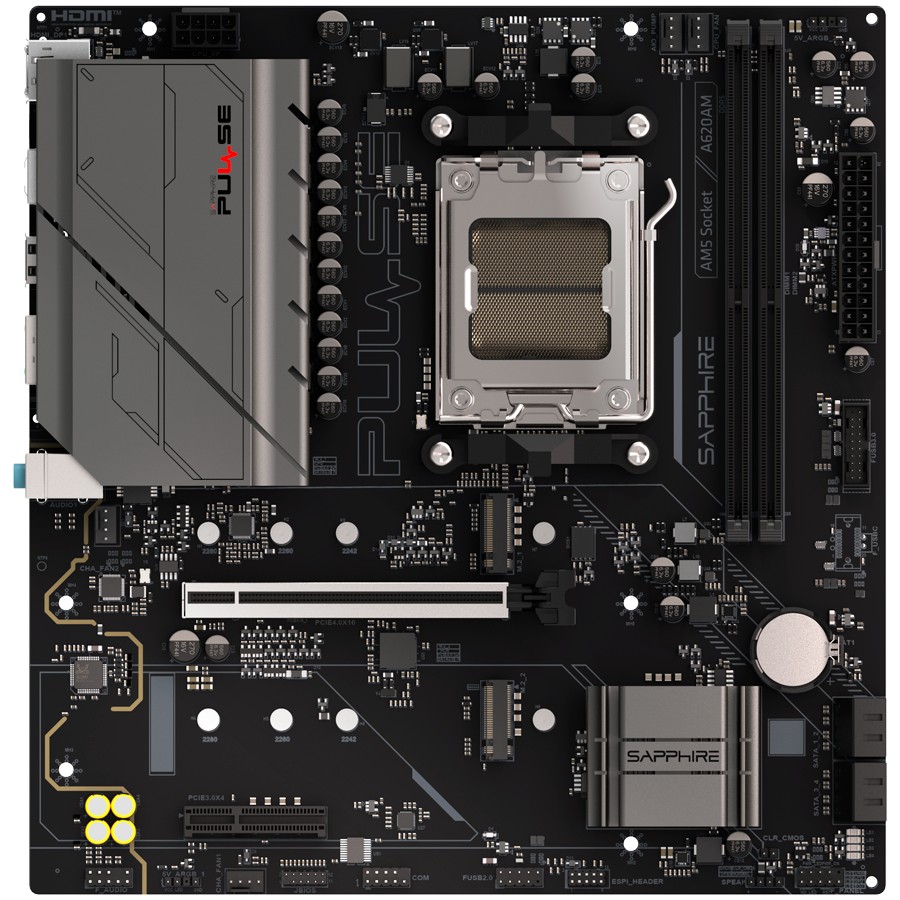 SAPPHIRE AMD PULSE A620AM Ryzen R3/R5, 2x DDR5, PCIE 4, 1x M.2 Gen4, 1x M.2 Gen3, LAN 1 Gbps, USB, MATX