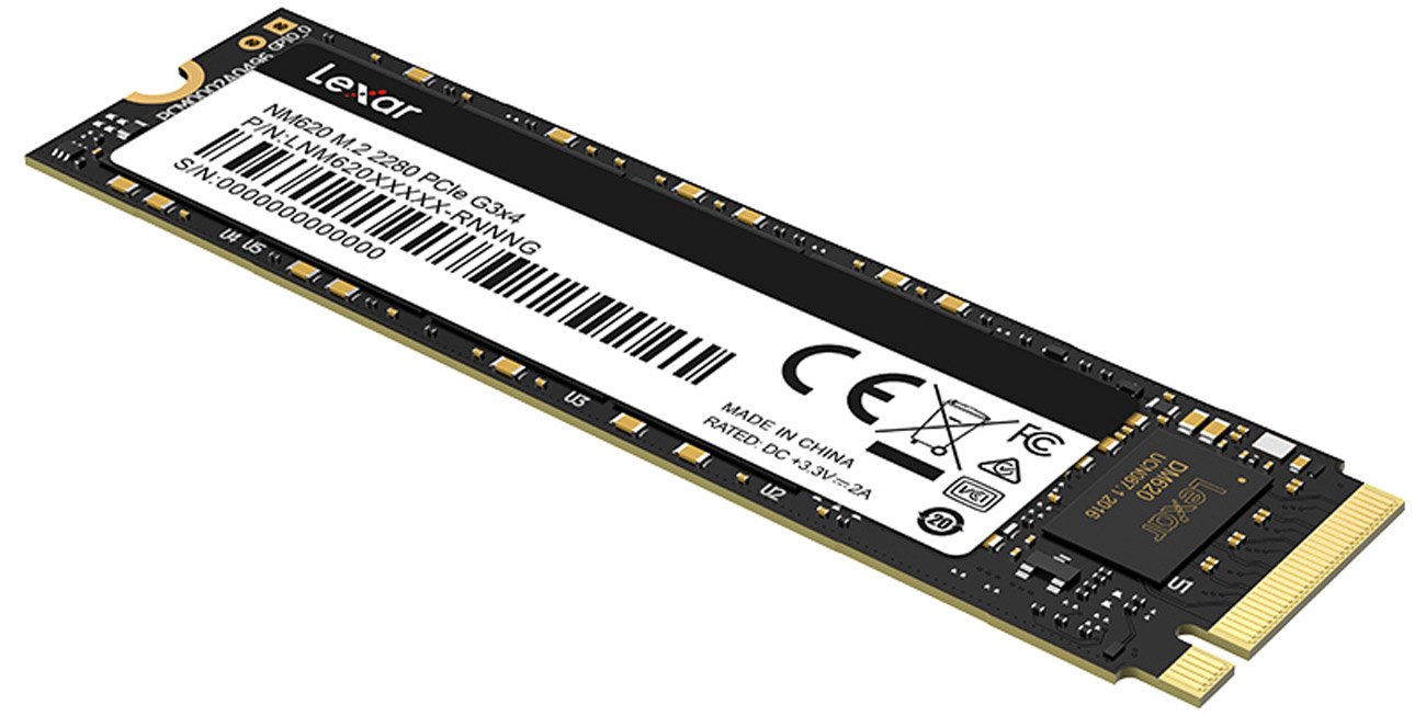 Lexar - SSD - NM620 - 512 GB - SSD form factor M.2 2280 - Solid-state drive interface PCIe Gen3x4 - Read speed 3300 MB/s - Write speed 2400 MB/s