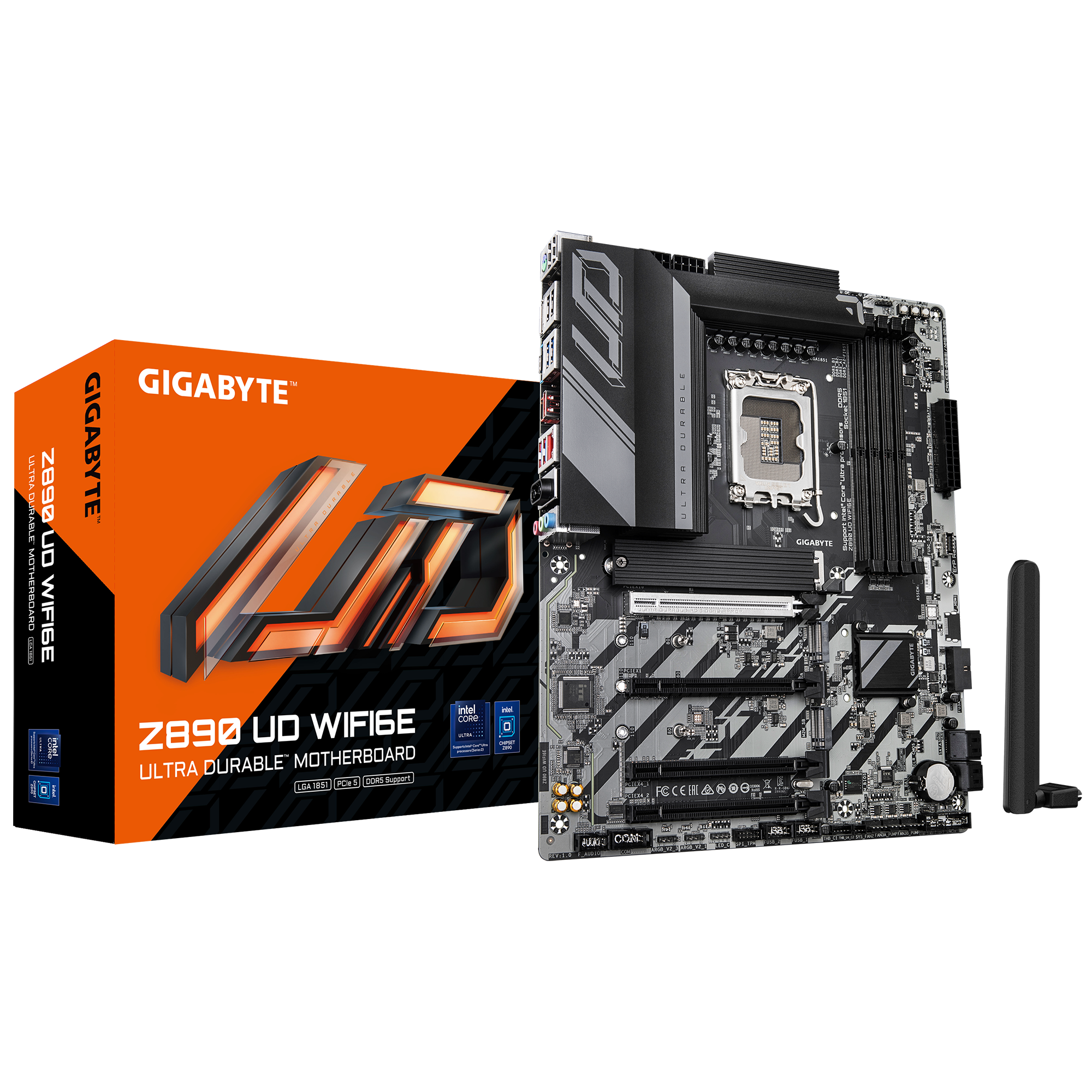 Gigabyte Z890 UD WIFI6E - Processor family Intel - Processor socket LGA1851 - DDR5 - Supported hard disk drive interfaces M.2, SATA - Number of SATA connectors 4