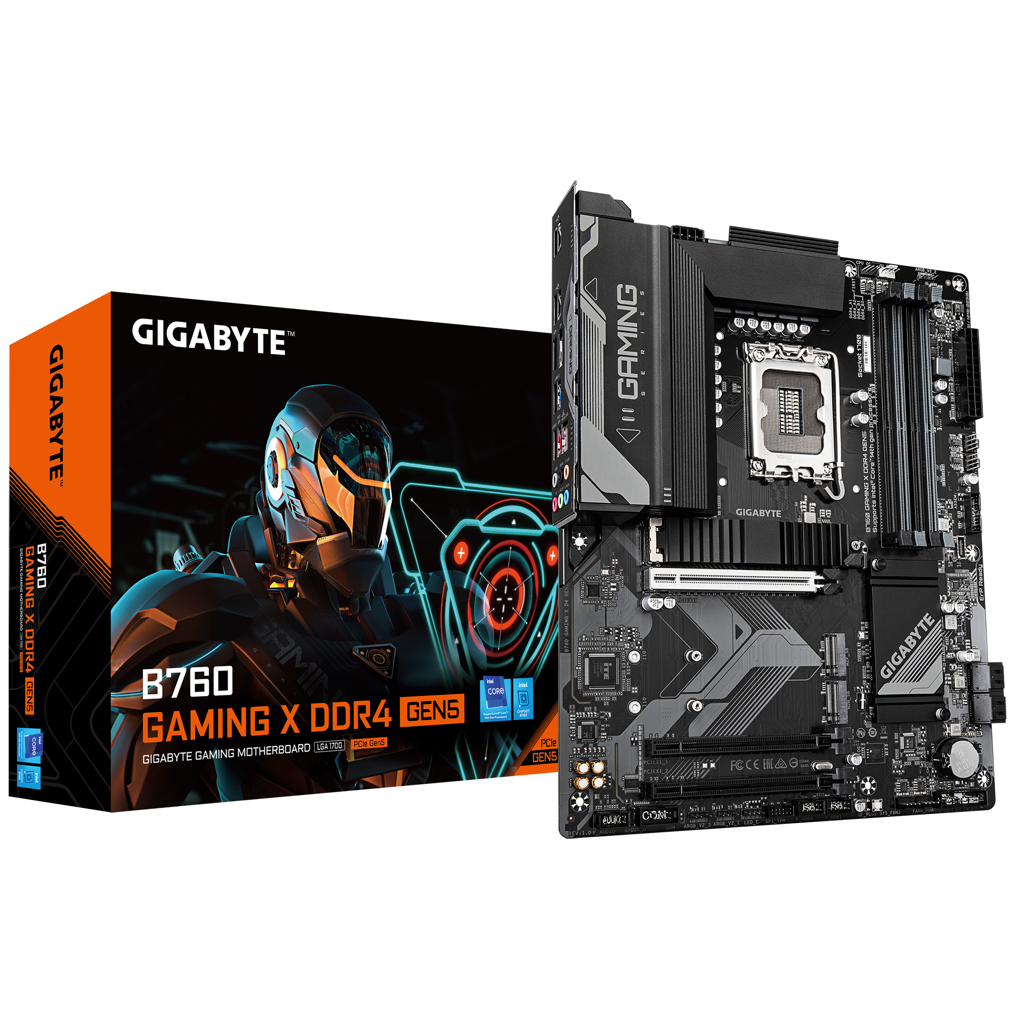 Gigabyte B760 GAMING X DDR4 GEN5 - Processor family Intel - Processor socket LGA1700 - DDR4 - Supported hard disk drive interfaces M.2, SATA - Number of SATA connectors 4