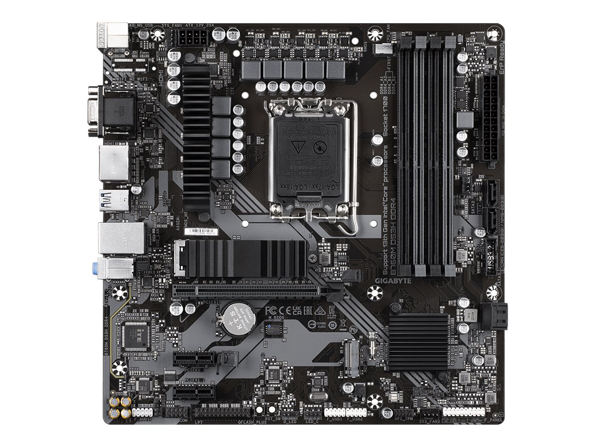 Gigabyte B760M D3HP DDR4 - Processor family Intel - Processor socket LGA1700 - DDR4 - Supported hard disk drive interfaces M.2, SATA - Number of SATA connectors 4