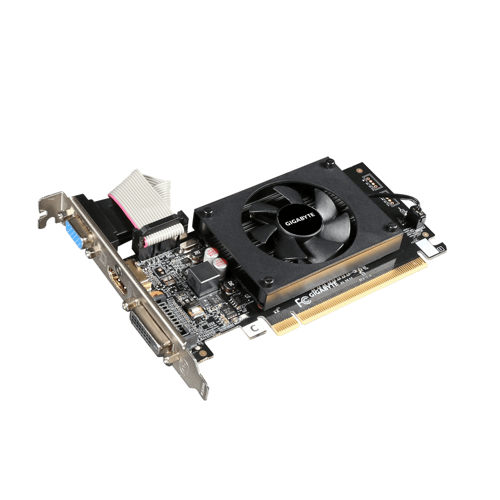 Gigabyte - GV-N710D3-2GL 2.0 - NVIDIA - 2 GB - GeForce GT 710 - DDR3 - Cooling type Active - DVI-D ports quantity 1 - HDMI ports quantity 1 - PCI Express 2.0 - Memory clock speed 1600 MHz - Processor frequency 954 MHz - VGA (D-Sub) ports quantity 1