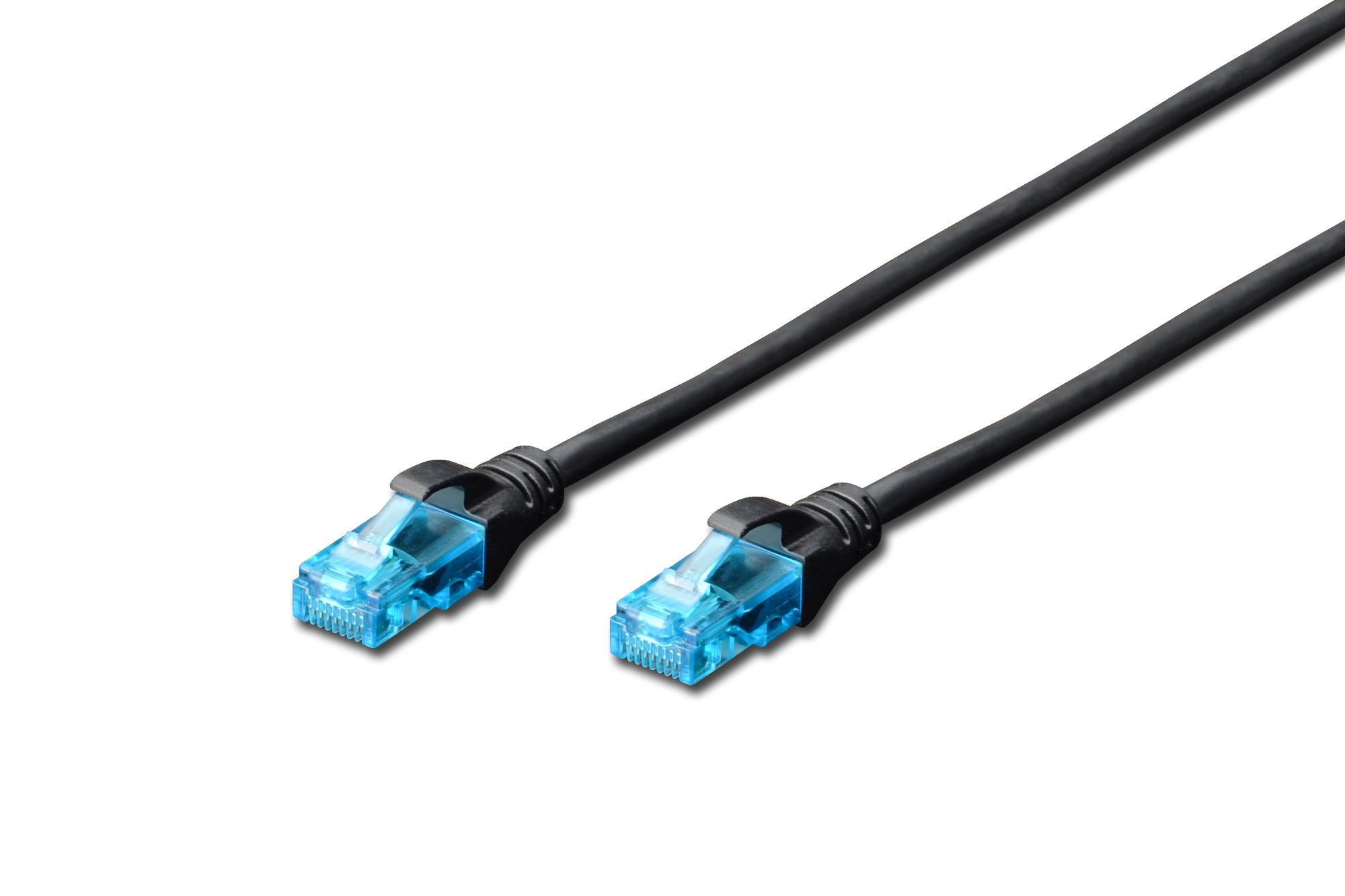 Patch Cord - DK-1512-005/BL - 2x RJ45 (8P8C) connectors. Structure: 4 x 2 AWG 26/7, twisted pair. Boots with kink protection, strain relief and latch protection.