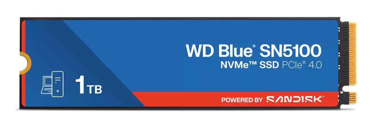 SSD|SANDISK|600xTBW rating|MTBF 1750000 h|Read speed 7100 MB/s|Write speed 6700 MB/s|NVMe Yes|PCI Express 4.0|M.2|1000 GB|POWERED BY SANDISK|Blue SN5100|WDS100T5B0E-00CPE0