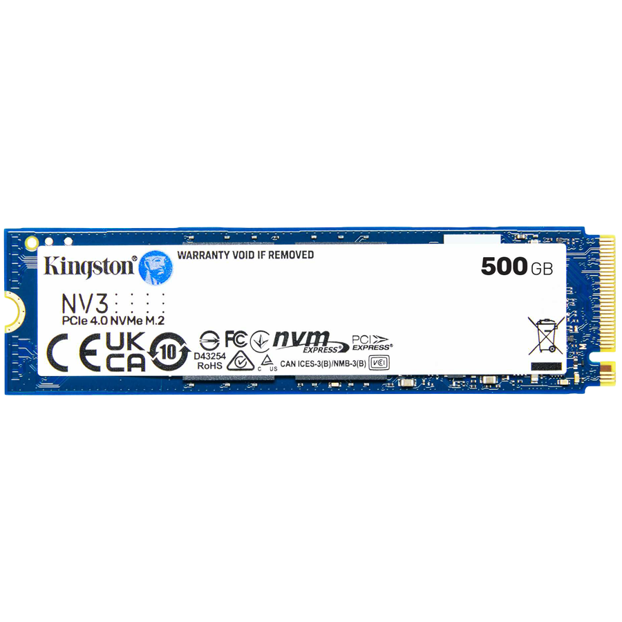 Kingston SSD - NV3 - 500 GB - SSD form factor M.2 2280 - Solid-state drive interface PCIe NVMe Gen 4.0 (x4) - Read speed 5000 MB/s - Write speed 3000 MB/s