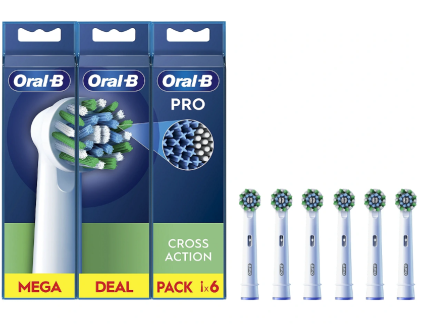 Oral-B - Replaceable toothbrush heads - EB50RX-6 Cross Action Pro - Heads - For adults - Number of brush heads included 6 - White