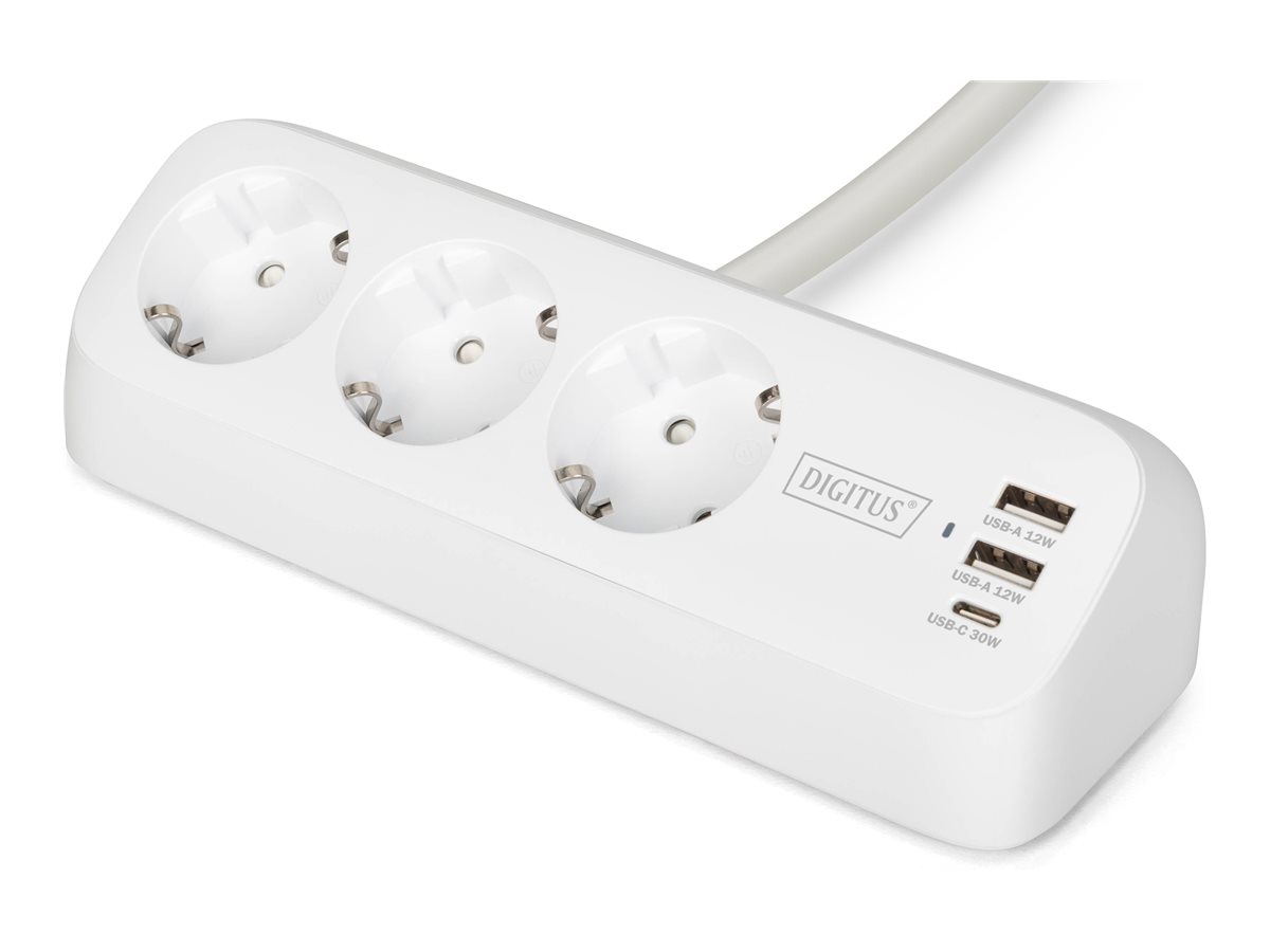 Digitus 3-way office socket strip with 2x USB-A and 1x USB-C connections - DA-70626