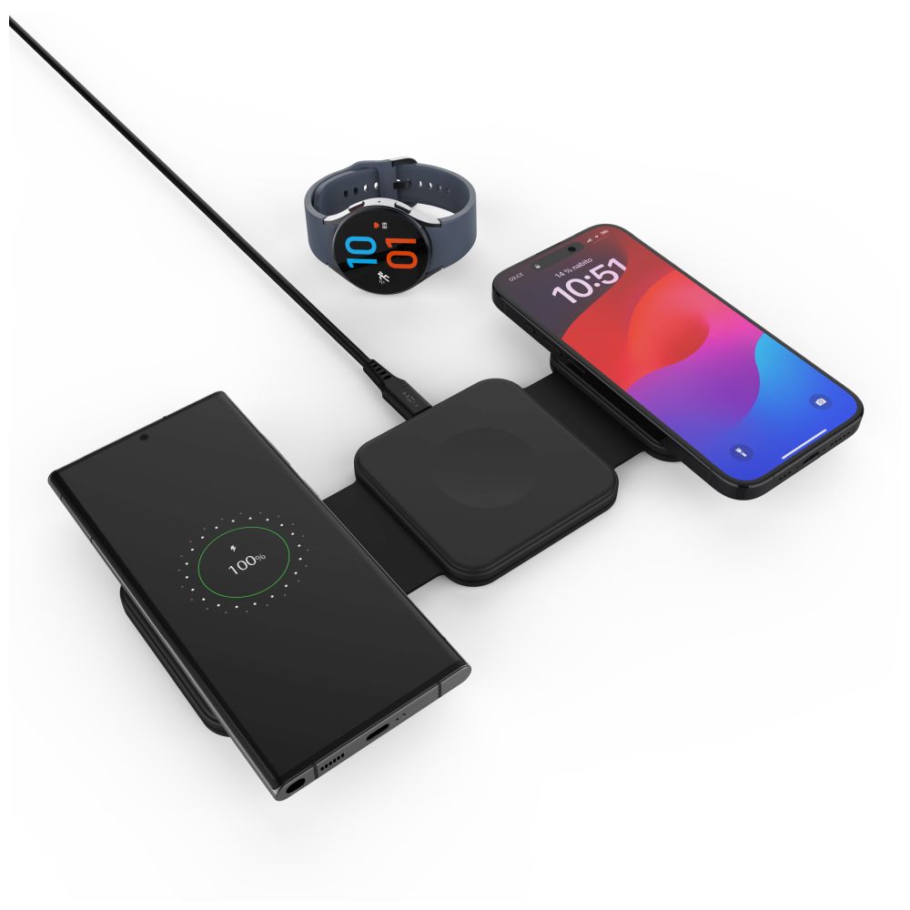 Fixed - Wireless Foldable Charger 3in1 Flex for Samsung - FIXFLE-SA-BK - Black