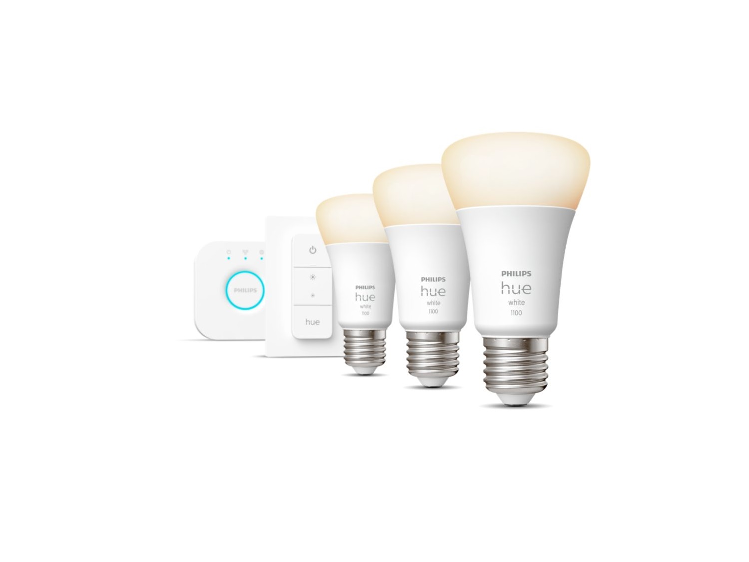 Hue W Starter Kit 9,5W A60 E27, 3pcs, Bridge, Switch - E27 - 9.5 W - Warm White 2700K - Bluetooth and Zigbee