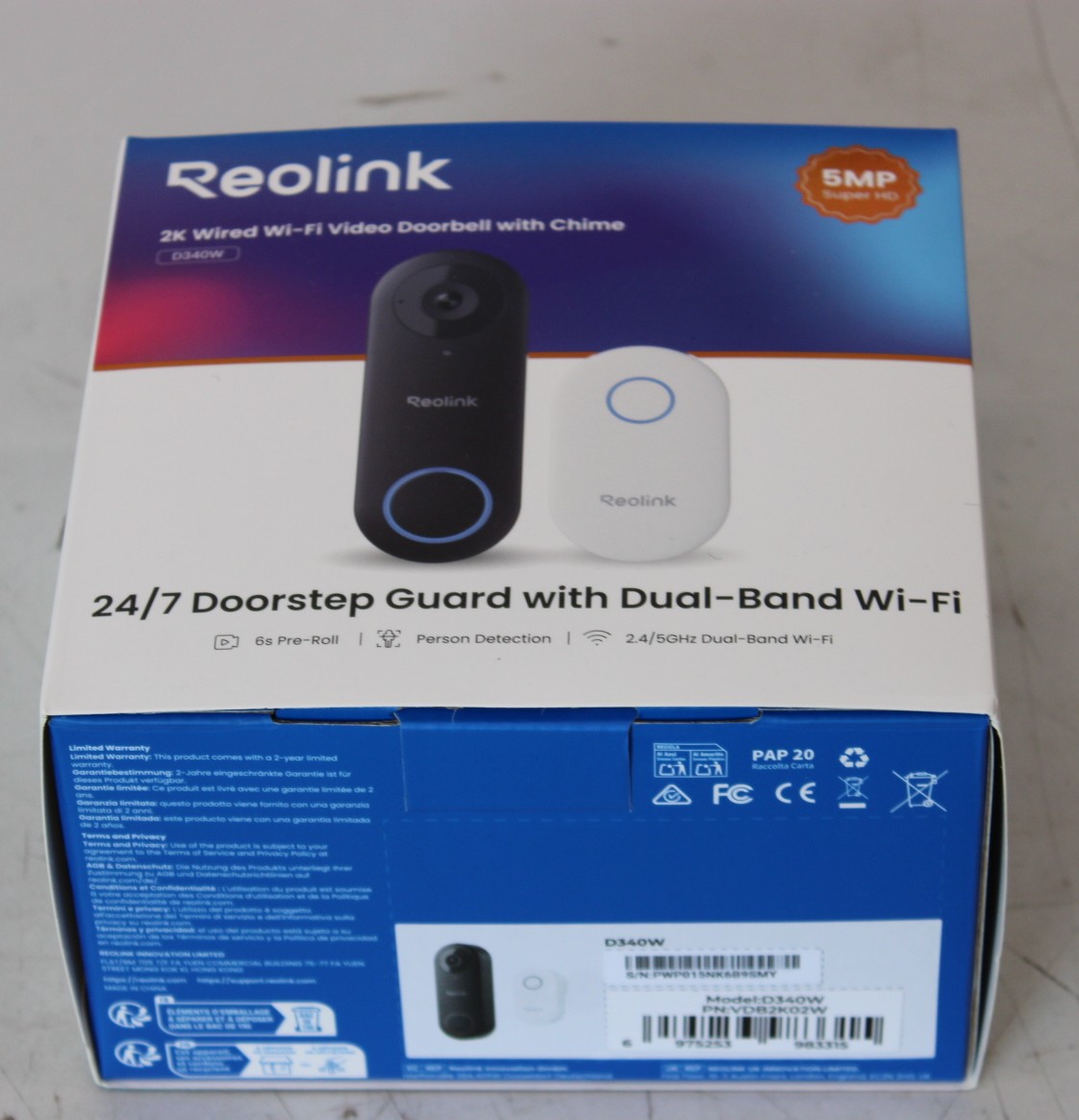 SALE OUT. Reolink D340W Smart 2K+ Wired WiFi Video Doorbell with Chime - Reolink - D340W Smart 2K+ Wired WiFi Video Doorbell with Chime - UNPACKED, SCRATCHES