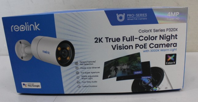 SALE OUT. Reolink ColorX Series P320X 2K 4MP True Color Night Vision PoE Camera - Reolink - 2K True Color Night Vision PoE Camera - ColorX Series P320X - 18 month(s) - Bullet - 4 MP - 4mm/F1.0 - IP67 - H.264 - Micro SD, Max. 256GB - DEMO
