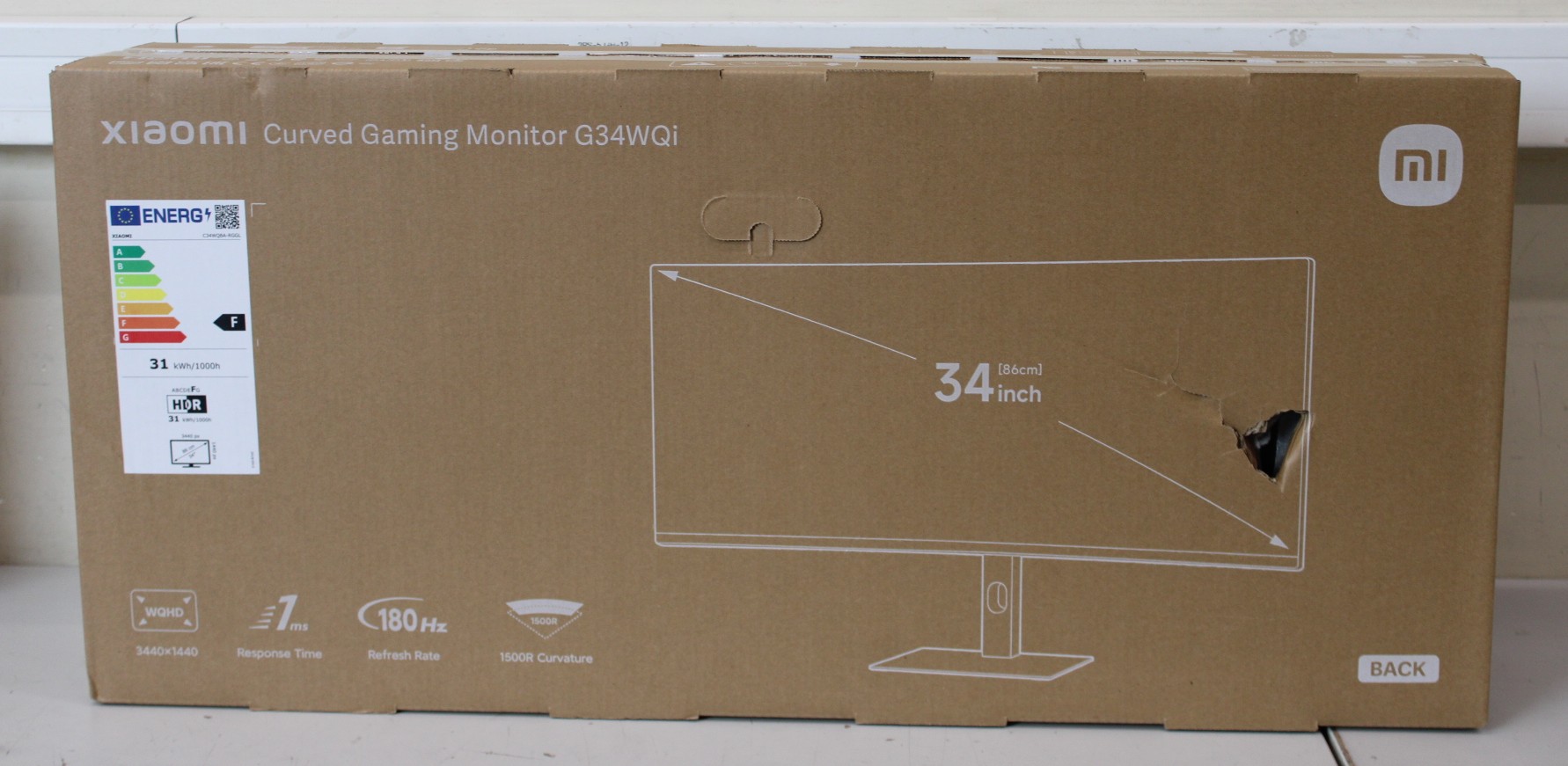 SALE OUT. Xiaomi - G34WQi - 34 " - WQHD - 21:9 - 180 Hz - 1 ms - 3440 x 1440 pixels - 350 cd/m² - HDMI ports quantity 2 - Black - Warranty 24 month(s) - DAMAGED PACKAGING