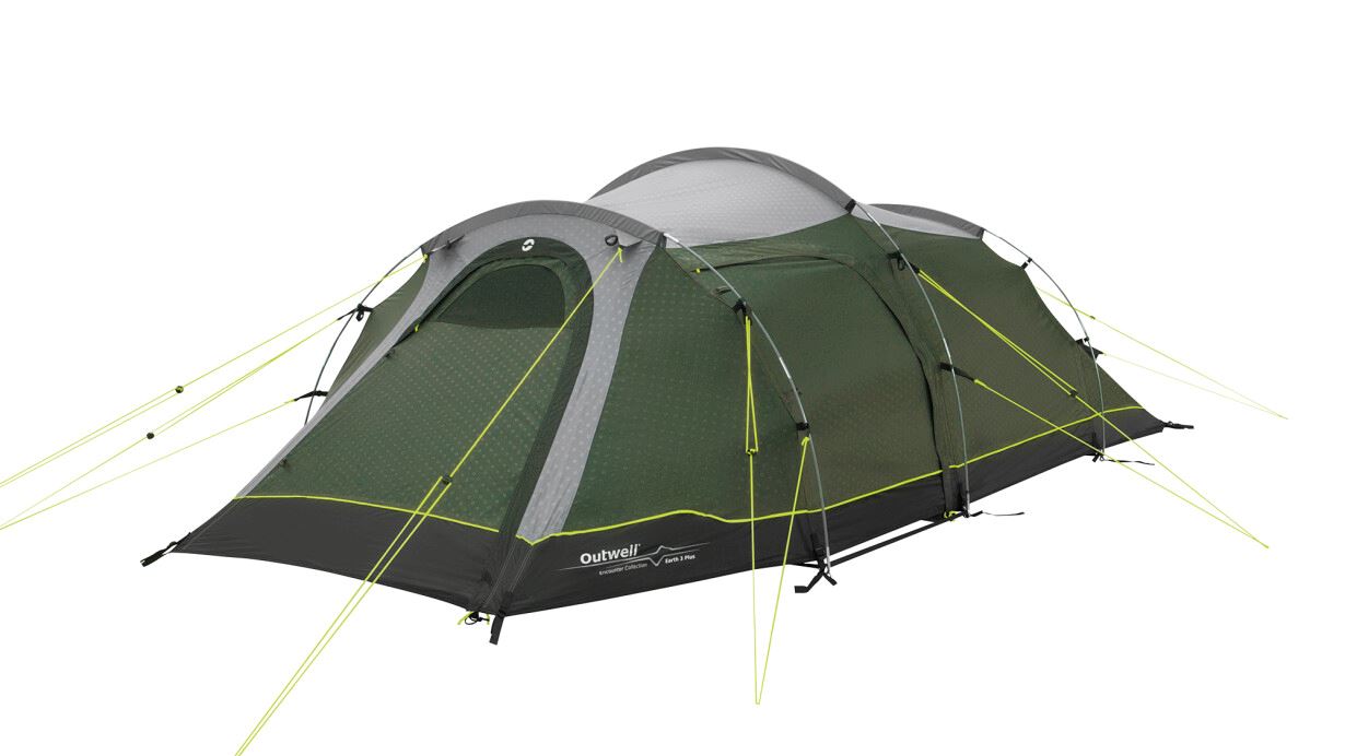 Outwell Two Room Tunnel Tent - Earth 3 Plus - 3 person(s) - Green