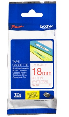 Brother - TZe-242 Laminated Tape - Red on White - TZ - 8 m - 1.8 cm