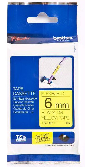 Brother - TZe-FX611 Flexible ID Laminated Tape - Black on Yellow - TZe - 8 m - 6 cm
