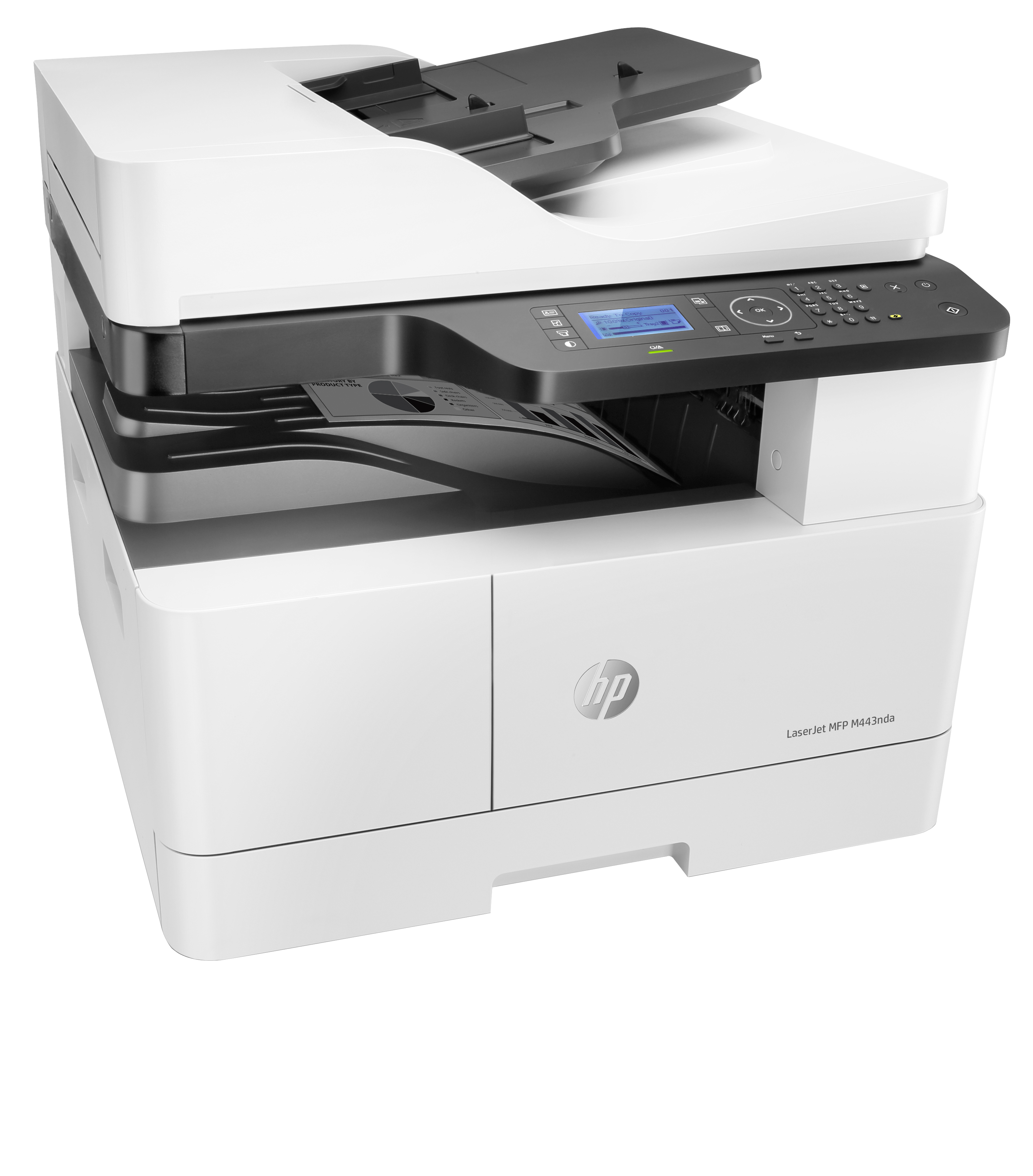 HP LaserJet MFP M443nda AIO All-in-One Printer - A3 Mono Laser, Print/Copy/Scan, Automatic Document Feeder, Auto-Duplex, LAN, 25ppm, 2000-5000 pages per month