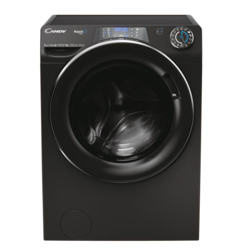 Candy - Washing Machine - RP 496BWMBCB/1-S - Energy efficiency class A - Front loading - Washing capacity 9 kg - 1400 RPM - Depth 53 cm - Width 60 cm - Display - TFT - Steam function - Wi-Fi - Glossy Black
