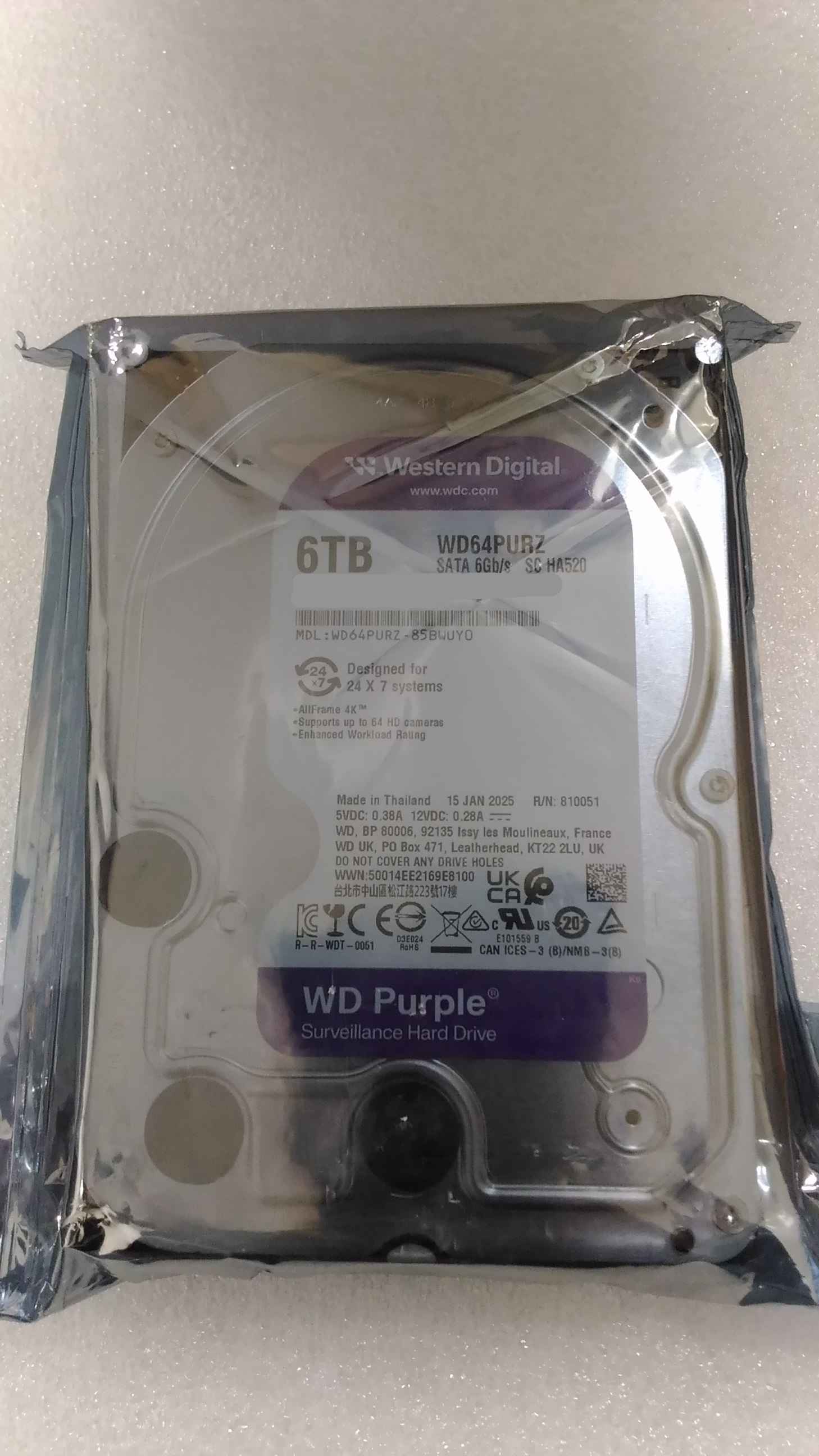 SALE OUT. Western Digital Purple WD64PURZ 6TB 3.5" 256MB SATAIII - Western Digital Hard Drive - Purple WD64PURZ - 5460 RPM - 6000 GB - REFURBISHED