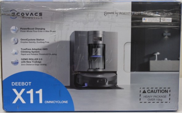 SALE OUT. Ecovacs DEEBOT X11 OMNICYCLONE EU Vacuum & mop, Wet&Dry,with new bagless All-in-One OmniCyclone station, Black (with brown shimmer - Ecovacs Robot Vacuum Cleaner with New Bagless All-in-One OmniCyclone Station - DEEBOT X11 OMNICYCLONE EU - Wet&D
