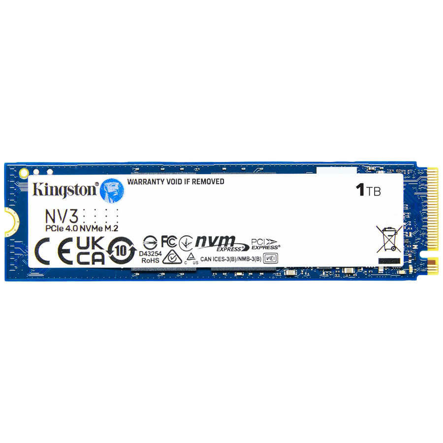 Kingston SSD - NV3 - 1000 GB - SSD form factor M.2 2280 - Solid-state drive interface PCIe NVMe Gen 4.0 (x4) - Read speed 6000 MB/s - Write speed 4000 MB/s