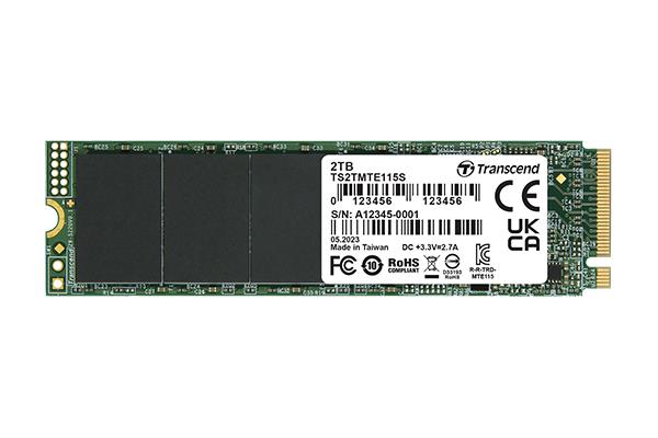 SSD|TRANSCEND|2TB|PCIe Gen3|NVMe|NAND flash technology 3D NAND|Write speed 1900 MBytes/sec|Read speed 3200 MBytes/sec|Form Factor M.2|TBW 800 TB|MTBF 200000 hours|TS2TMTE115S