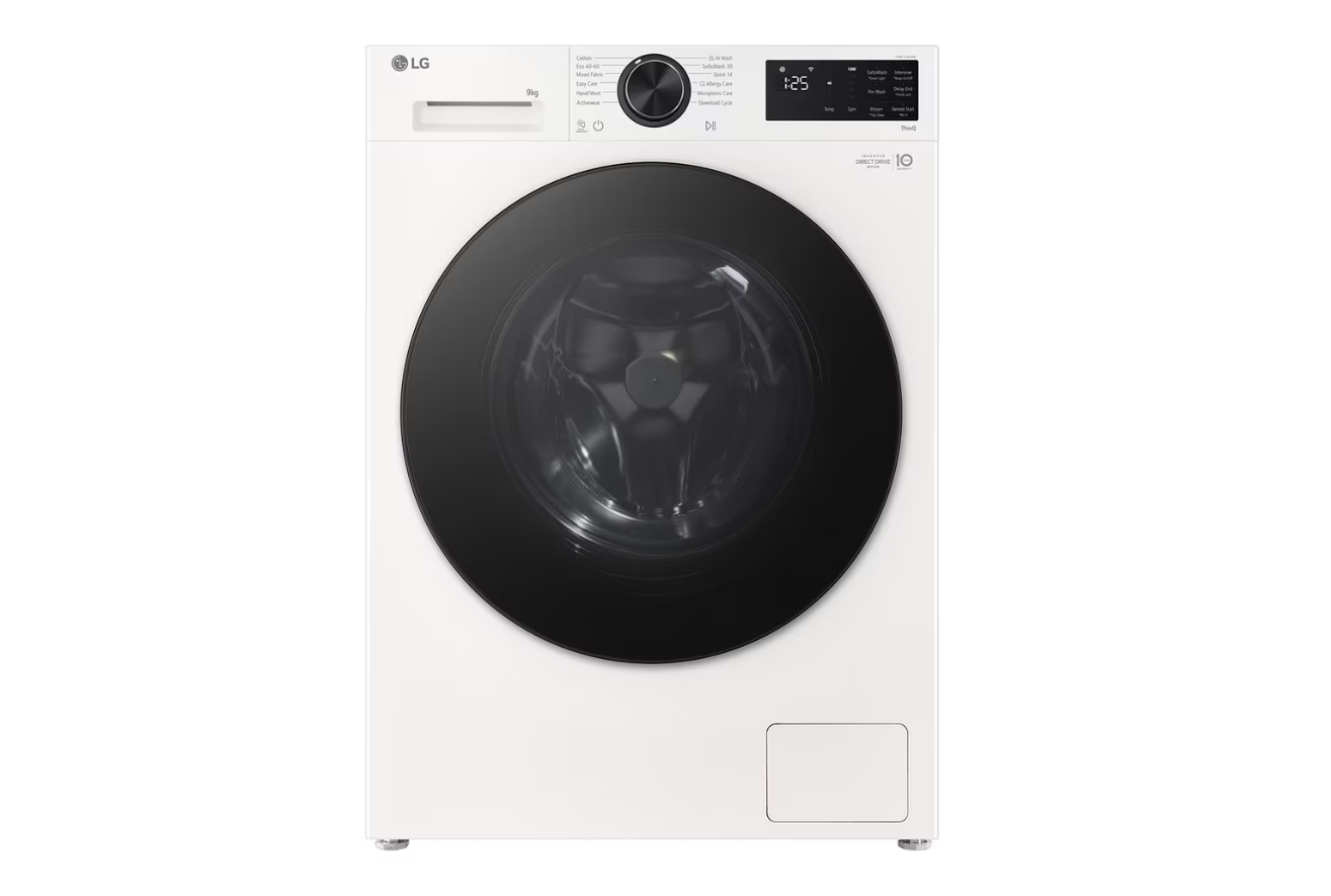LG Washing machine - F2X50S9TWB - Energy efficiency class A - Front loading - Washing capacity 9 kg - 1200 RPM - Depth 48 cm - Width 60 cm - Display - LED - Steam function - Direct drive - Wi-Fi - White