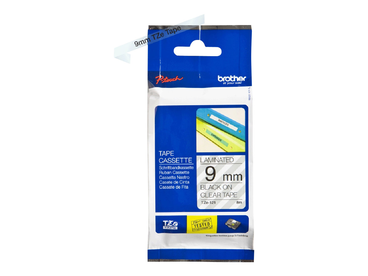 Brother - TZe-121 Laminated Tape - Black on Clear - TZe - 8 m - 9 cm