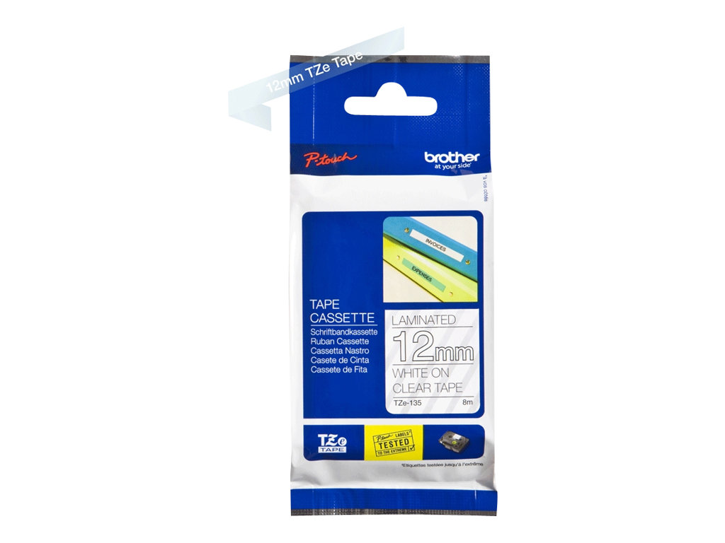 Brother - TZe-135 Laminated Tape - White on Clear - TZe - 8 m - 1.2 cm