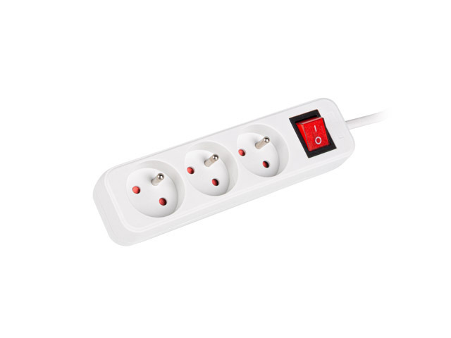 Lanberg Cable Power Strip, 3X French Outlets with Switch, Quality-Grade Copper, 1.5 m - PS1-03E-0150-W