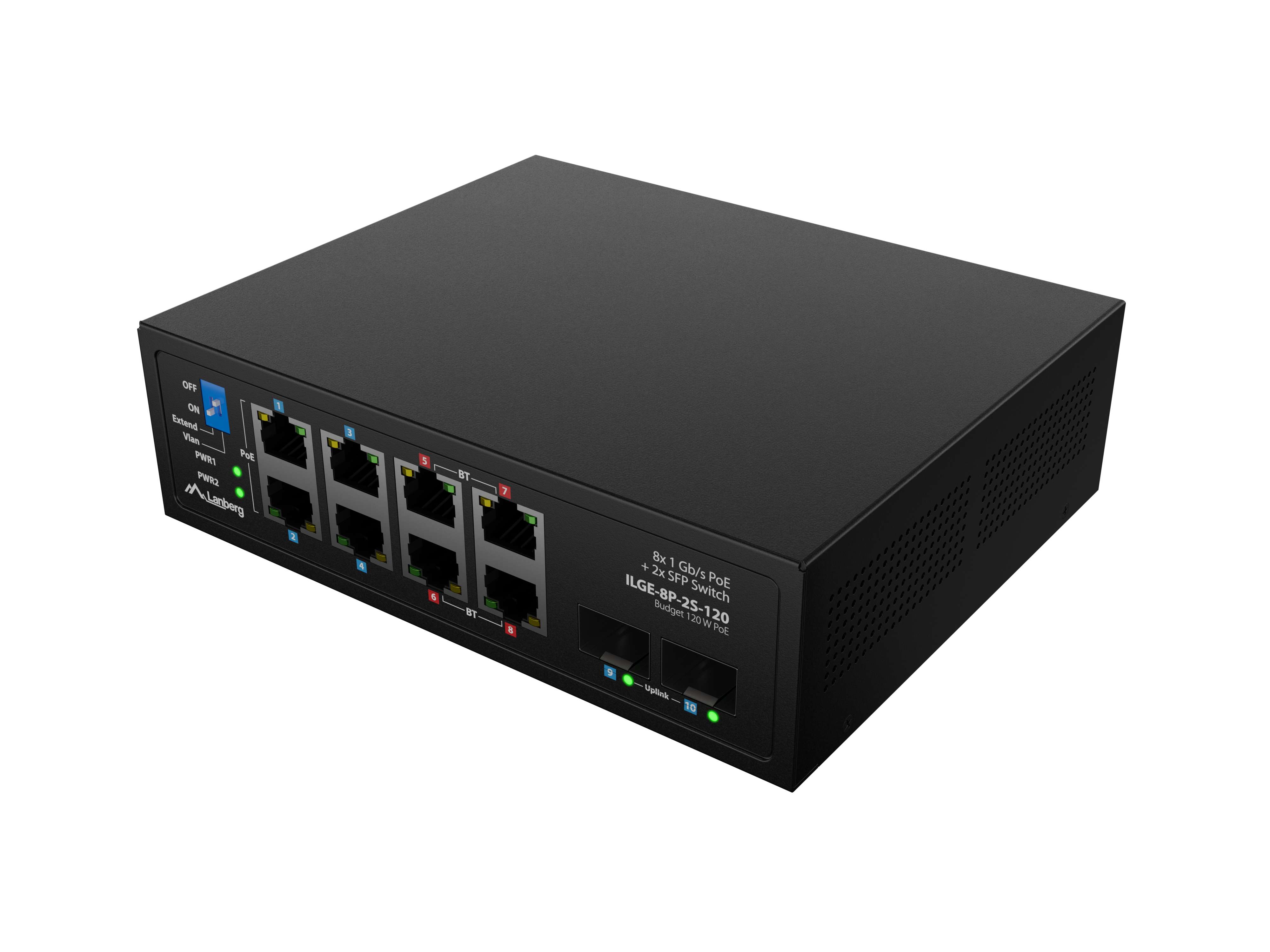 Lanberg Switch PoE 4xBT 4xAT 4xSFP Din Unmanagment Gigabit Ethernet - ILGE-8P-2S-120 - Unmanaged - Din rail