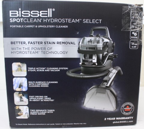 SALE OUT. - Bissell Portable Carpet and Upholstery Cleaner - SpotClean HydroSteam Select - Corded operating - Washing function - 1000 W - Black - 23 month(s) - DAMAGED PACKAGING