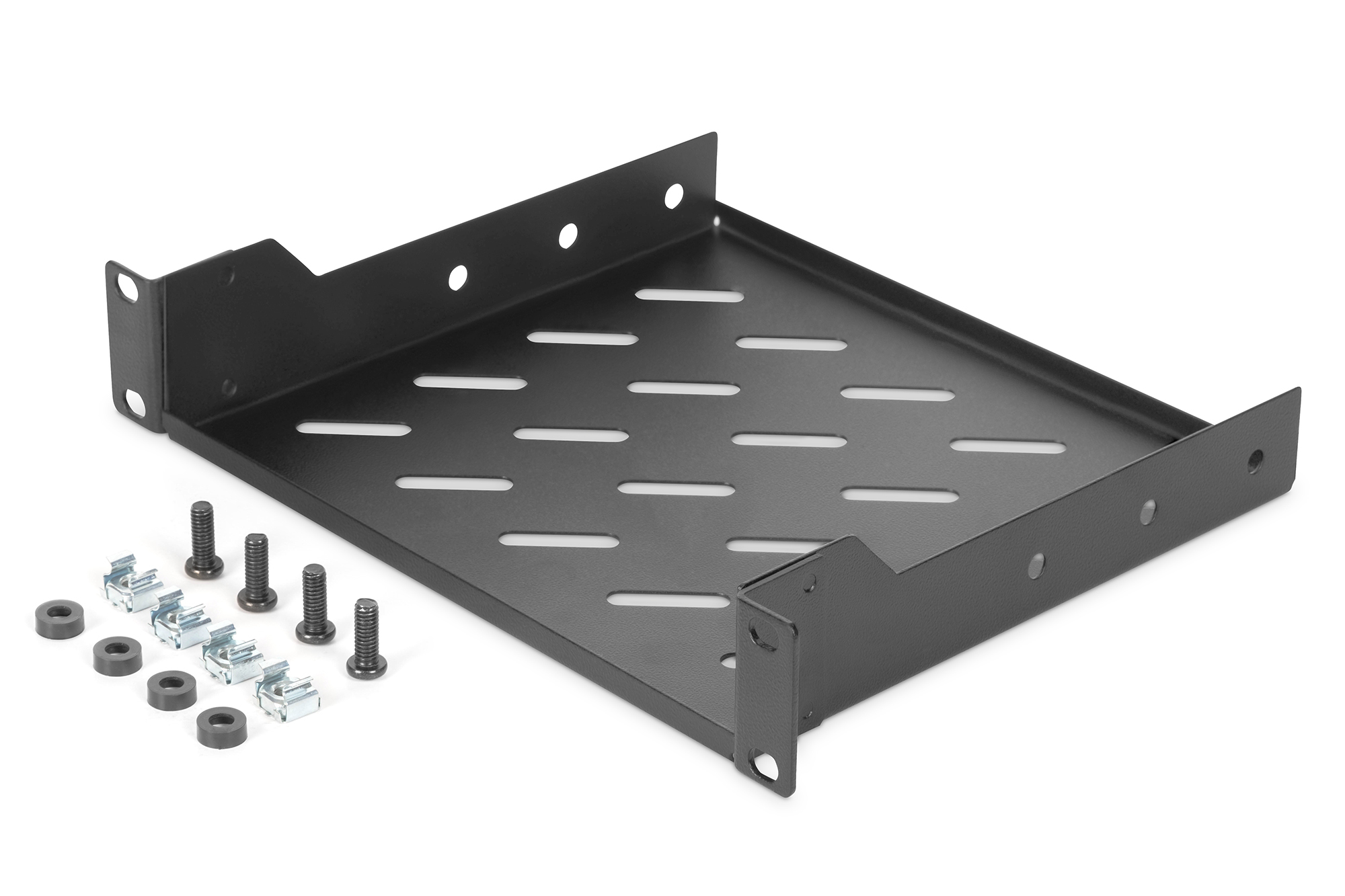Digitus - 1U fixed shelf - DN-10-TRAY-2-B - Perfect for storage of components which are not 254 mm (10") suitable. Slim design which takes space of 1 height unit. Easy and quick to mount or dismount. Load capacity: 25 kg - Black